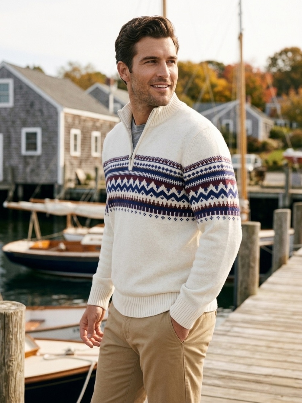 IZOD Fair Isle Quarter Zip Pullover XL Cream